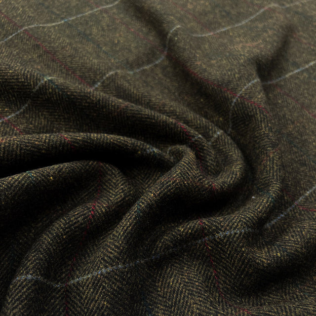Big Boned Herringbone Check Green Red British Finest Wool Tweed Jacketing Fabric