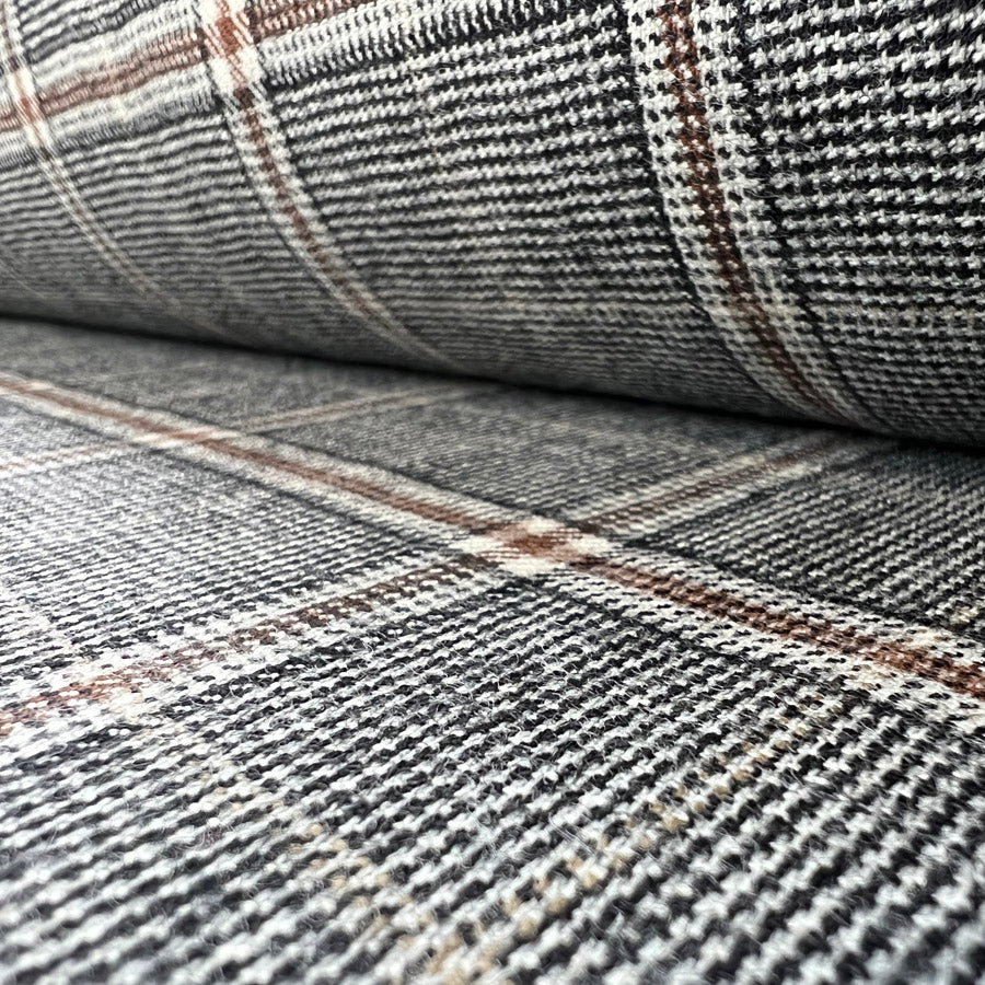 Black And Tan Check Wool Italian Suiting Fabric Roll