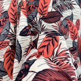 Blossom Breeze White Pink Navy Leaf Printed Polyester Crepe Dress Fabric