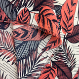 Blossom Breeze White Pink Navy Leaf Printed Polyester Crepe Dress Fabric Drape