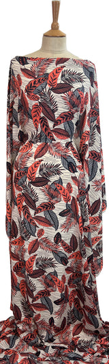 Blossom Breeze White Pink Navy Leaf Printed Polyester Crepe Dress Fabric Mannequin