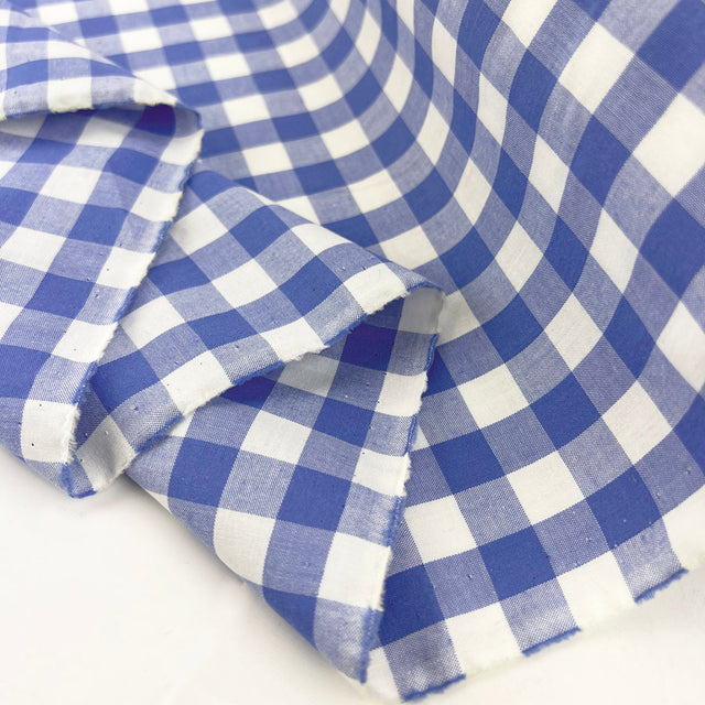 Blue And White Half Inch Check Cotton Dress Fabric Gingham Skies Fold