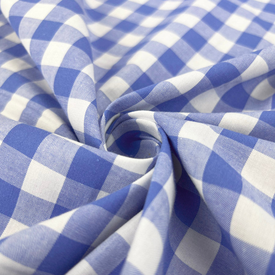Blue And White Half Inch Check Cotton Dress Fabric Gingham Skies Twist