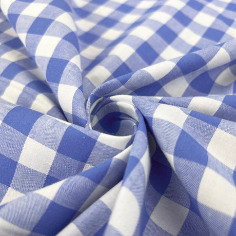 Blue And White Half Inch Check Cotton Dress Fabric Gingham Skies Twist
