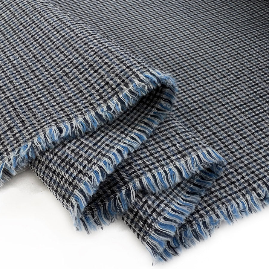 Blue Check Fine Japanese Cotton Trousering Fabric Small County Fold