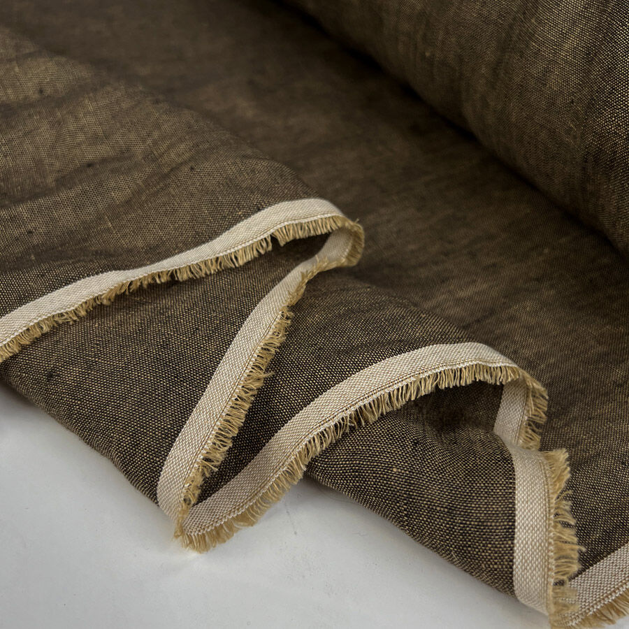 Bohemian Rhapsody Sand Linen Brown Italian Woven Shirting Fabric Fold