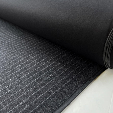 Bonded wool cotton little pin charcoal grey black deadstock british water resistant coating fabric roll