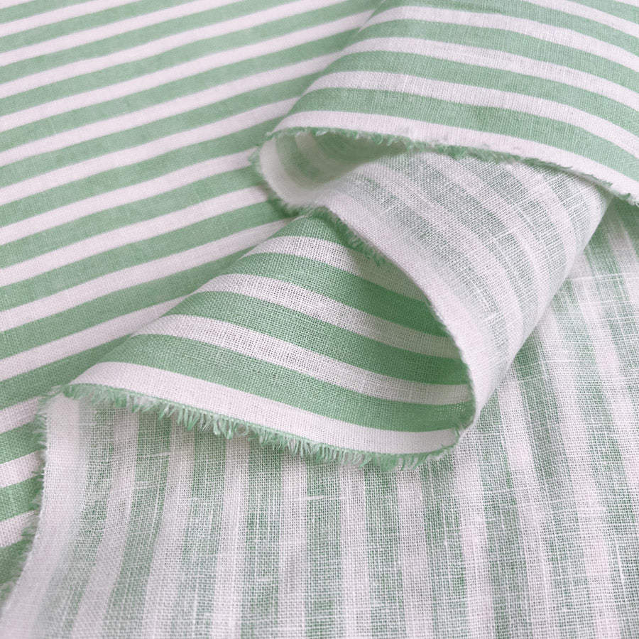 Bondi Linen Green Striped Shirting Dress Fabric Fold