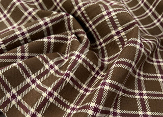 British Wool Fudge Check Polyester Brown White Wine Coating Fabric