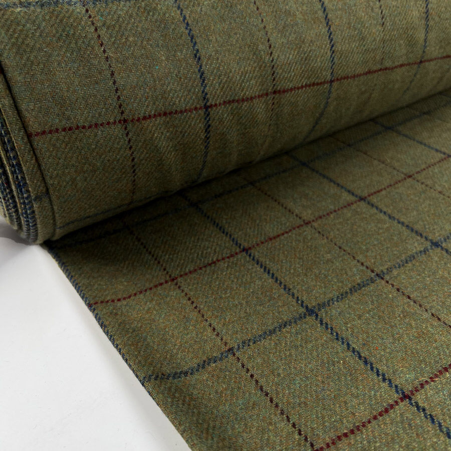 British Wool Green Check Red Blue Coating Fabric Bolt