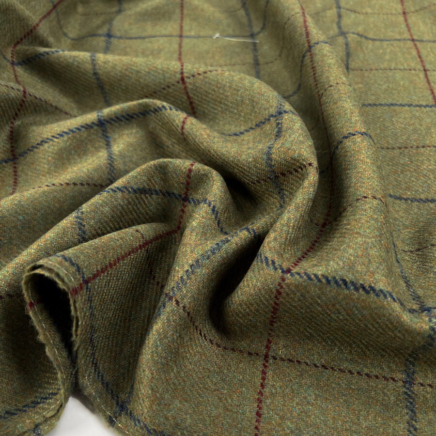 British Wool Green Check Red Blue Coating Fabric