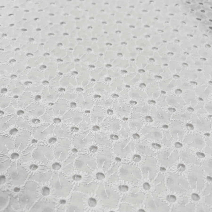 Broderie Anglaise Jada White Cotton Floral Embroidered Summer Dress Fabric