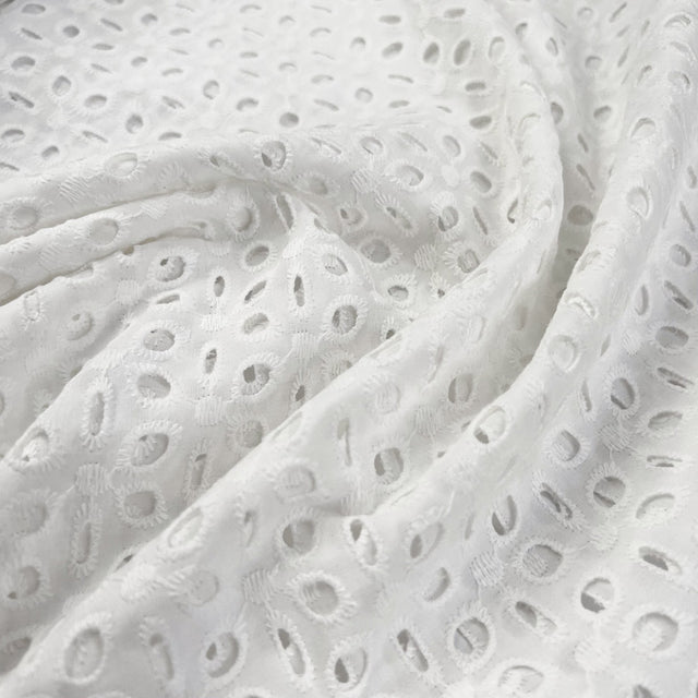 Broderie Anglaise Libby White Cotton Floral Embroidered Summer Dress Fabric Cu1