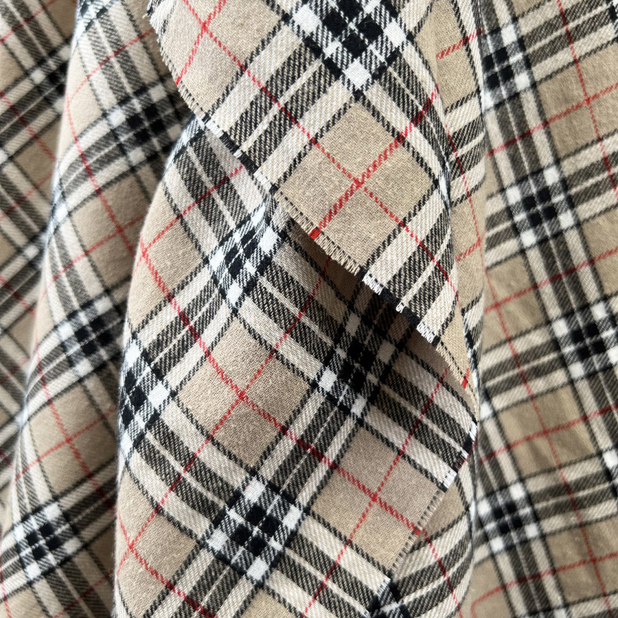 Brushed cosy charlie check stone black white cotton flannel fabric fold