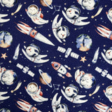 Brushed Cotton Astro Animals Navy Winceyette Digital Print Flannel Fabric