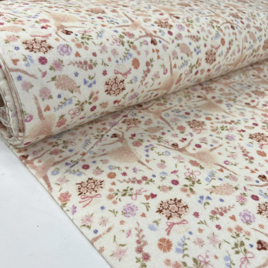 Brushed Cotton Ballerina Pink Pastel Winceyette Digital Print Flannel Fabric Bolt