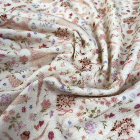 Brushed Cotton Ballerina Pink Pastel Winceyette Digital Print Flannel Fabric