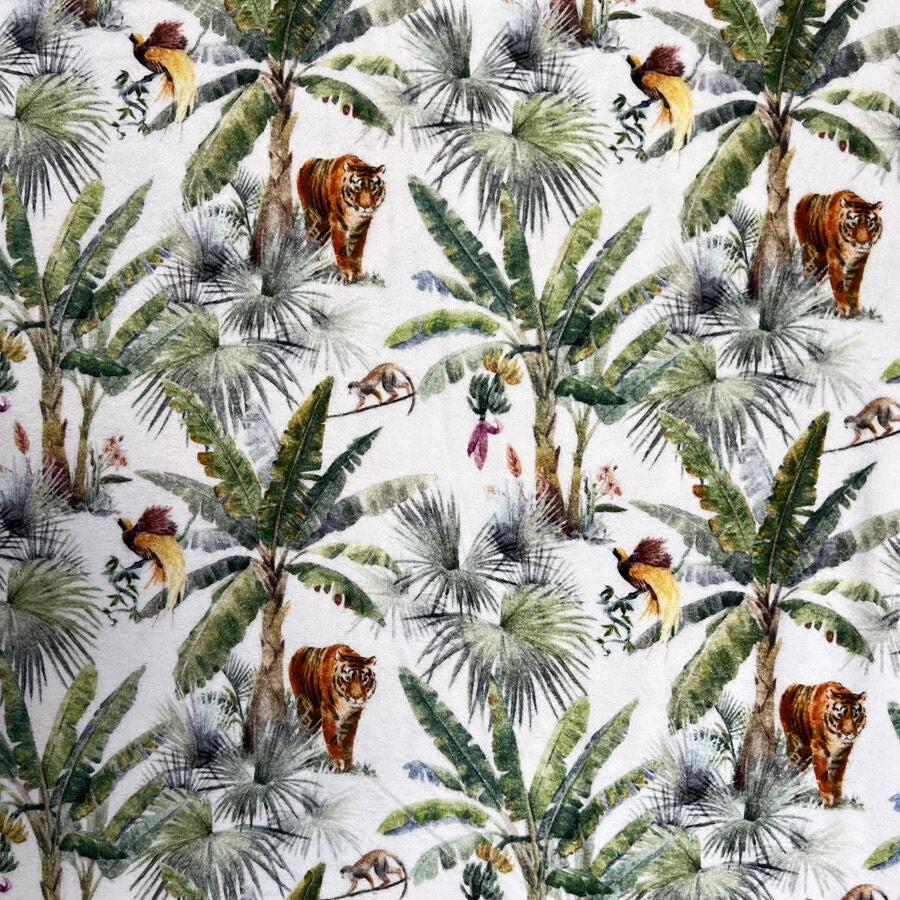 Brushed Cotton Exotic Escape White Green Winceyette Digital Print Flannel Fabric