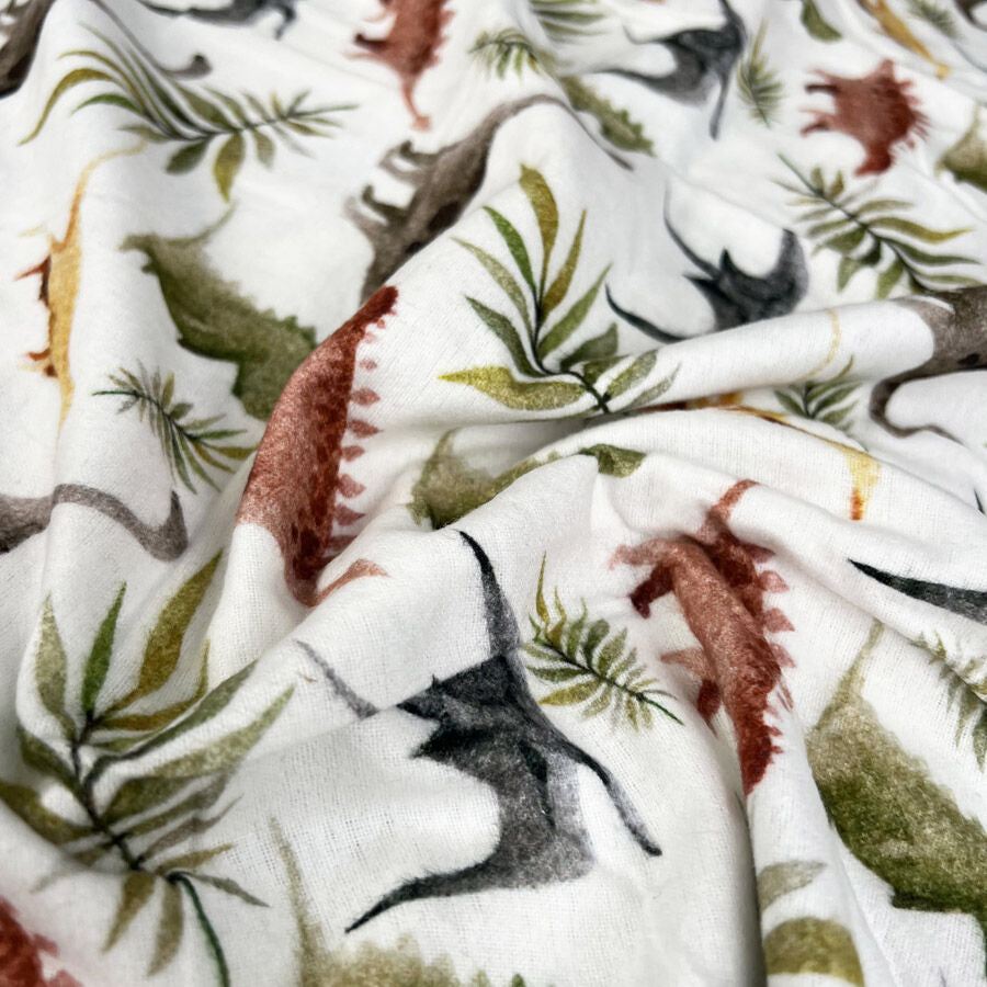 Brushed Cotton Fossil Friends White Winceyette Digital Print Flannel Fabric