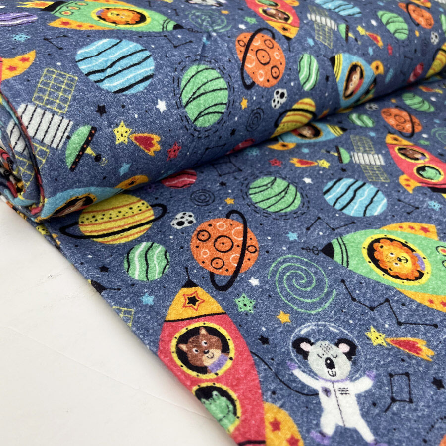 Brushed Cotton Galactic Safari Multicoloured Winceyette Digital Print Flannel Fabric Bolt