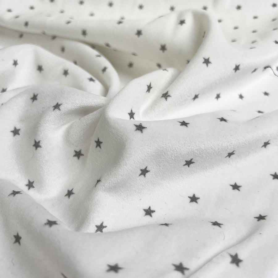 Brushed Cotton Little Star Silver White Winceyette Fabric