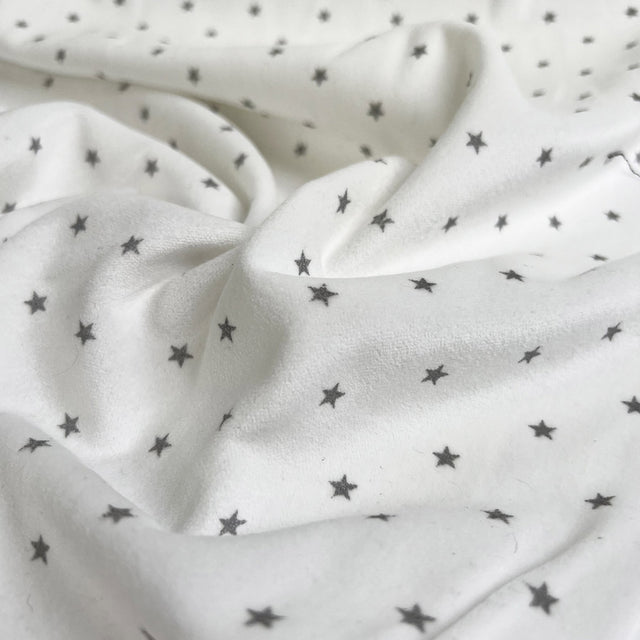 Brushed Cotton Little Star Silver White Winceyette Fabric