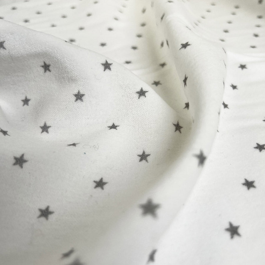 Brushed Cotton Little Star Silver White Winceyette Fabric