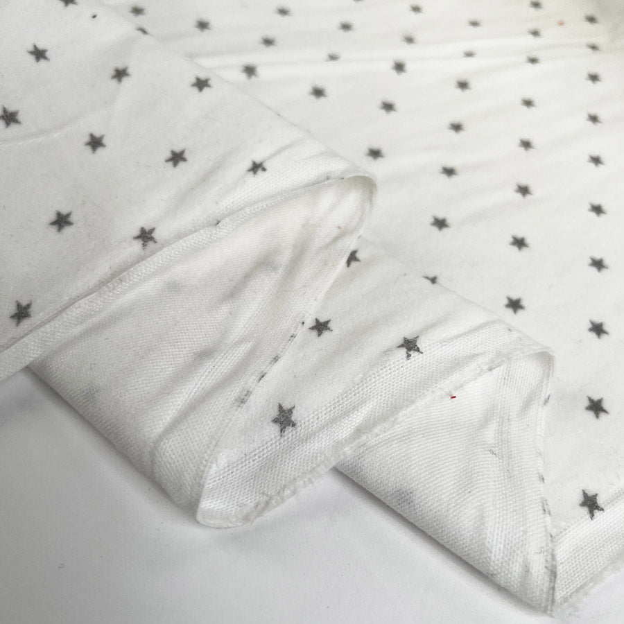Brushed Cotton Little Star Silver White Winceyette Fabric Fold