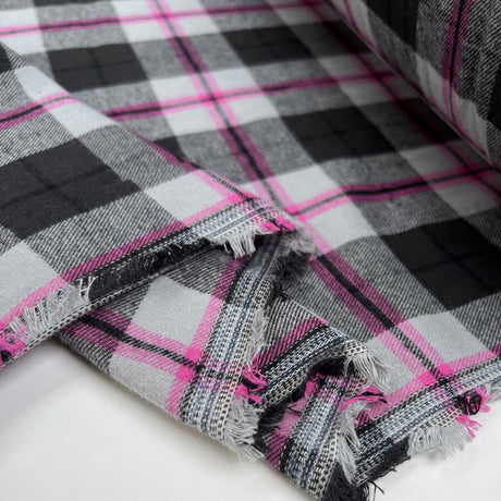 Brushed cotton pink grey check cosy shirting fabric fold