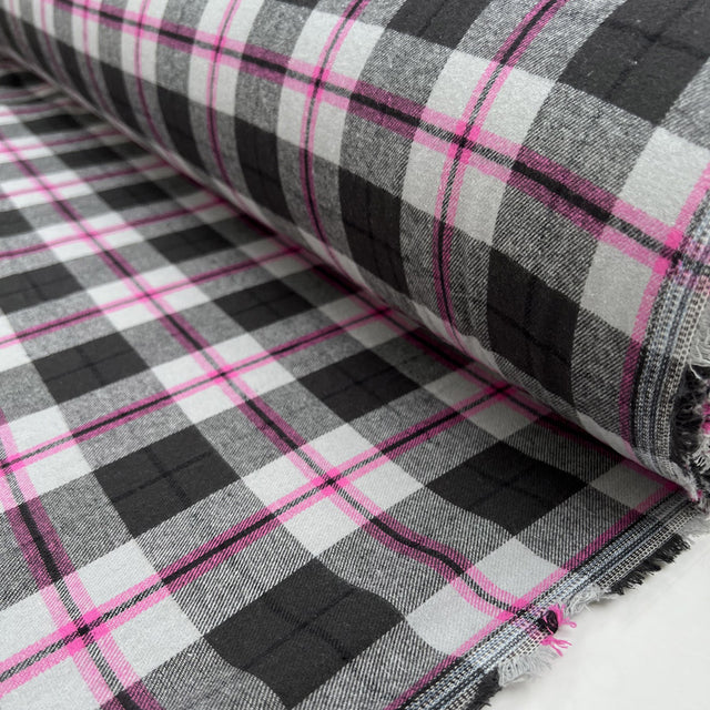 Brushed cotton pink grey check cosy shirting fabric roll
