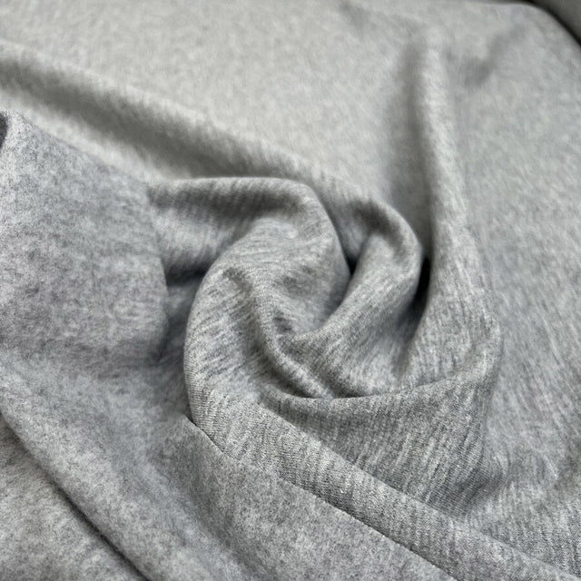 Brushed French Terry Marl Grey Cotton Elastane Stretch Knit Jersey Fabric