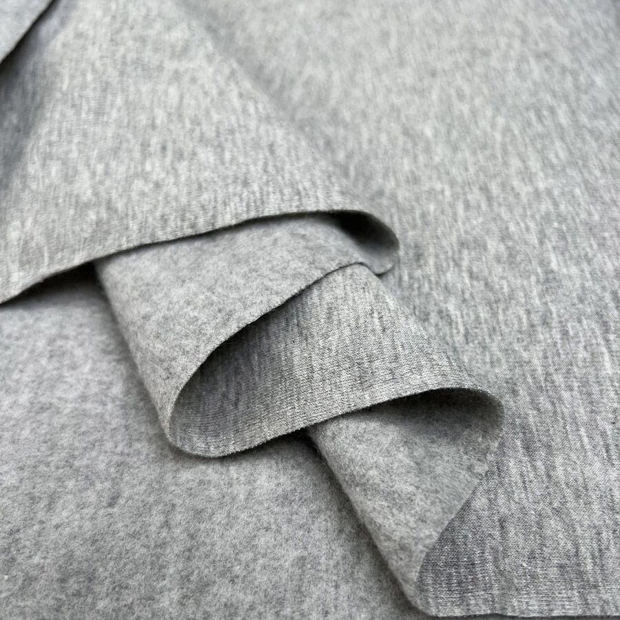 Brushed French Terry Marl Grey Cotton Elastane Stretch Knit Jersey Fabric Fold