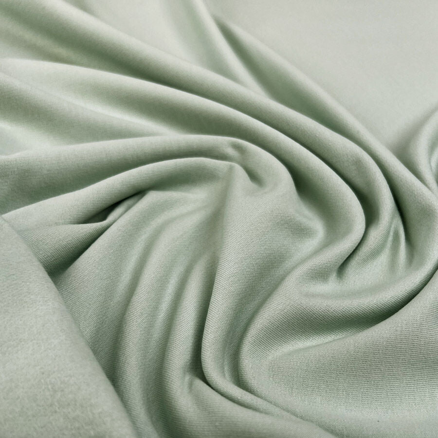 Brushed French Terry Mint Green Cotton Elastane Stretch Knit Jersey Fabric