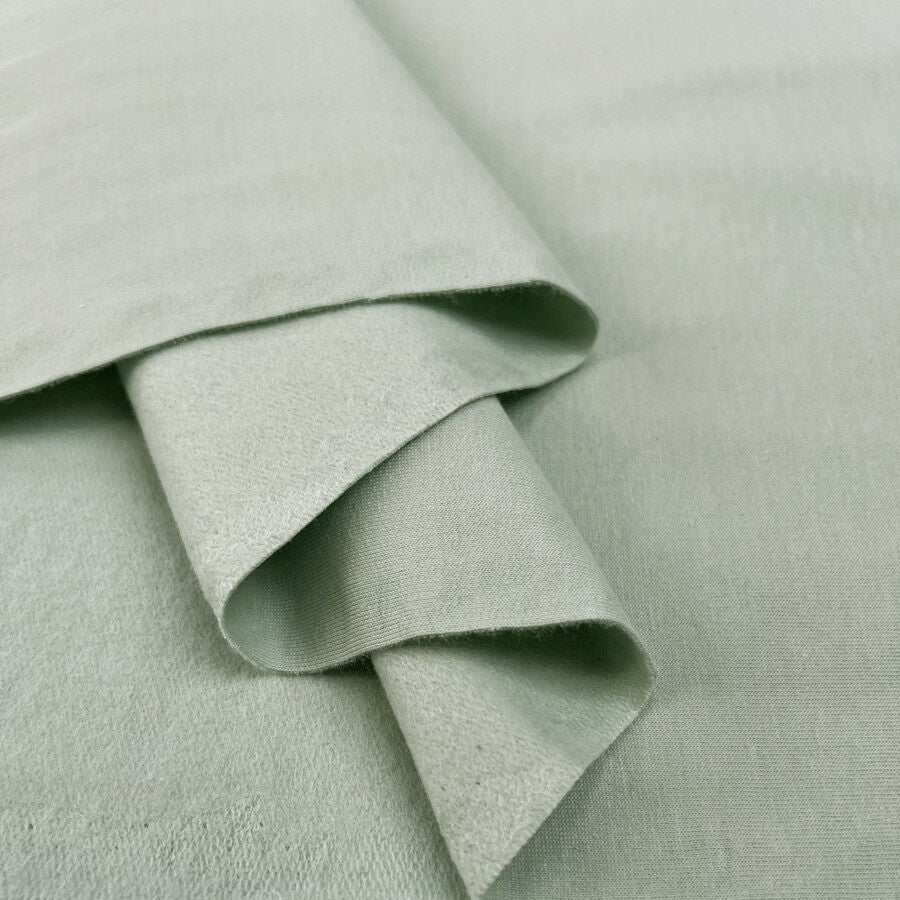 Brushed French Terry Mint Green Cotton Elastane Stretch Knit Jersey Fabric Fold