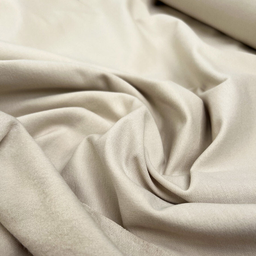 Brushed French Terry Sand Cotton Elastane Stretch Knit Jersey Fabric