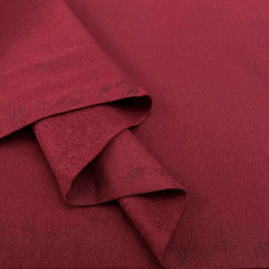 Brushed French Terry Wine Red Cotton Elastane Stretch Knit Jersey Fabric Fold