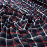 Brushed Plaid Red Navy White Polyester Cotton Checked Shirting Fabric
