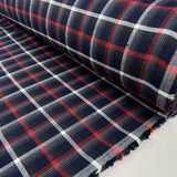 Brushed Plaid Red Navy White Polyester Cotton Checked Shirting Fabric Roll