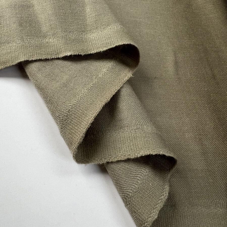 Brushed Twill Khaki Cotton Woven Fine Trouser Fabric Fold