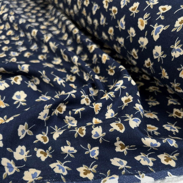 Brushed Viscose Twill Ditsy Blue Floral Dress Fabric