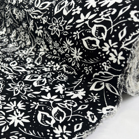 Brushed Viscose Twill Harper Black White Floral Woven Dress Fabric Roll