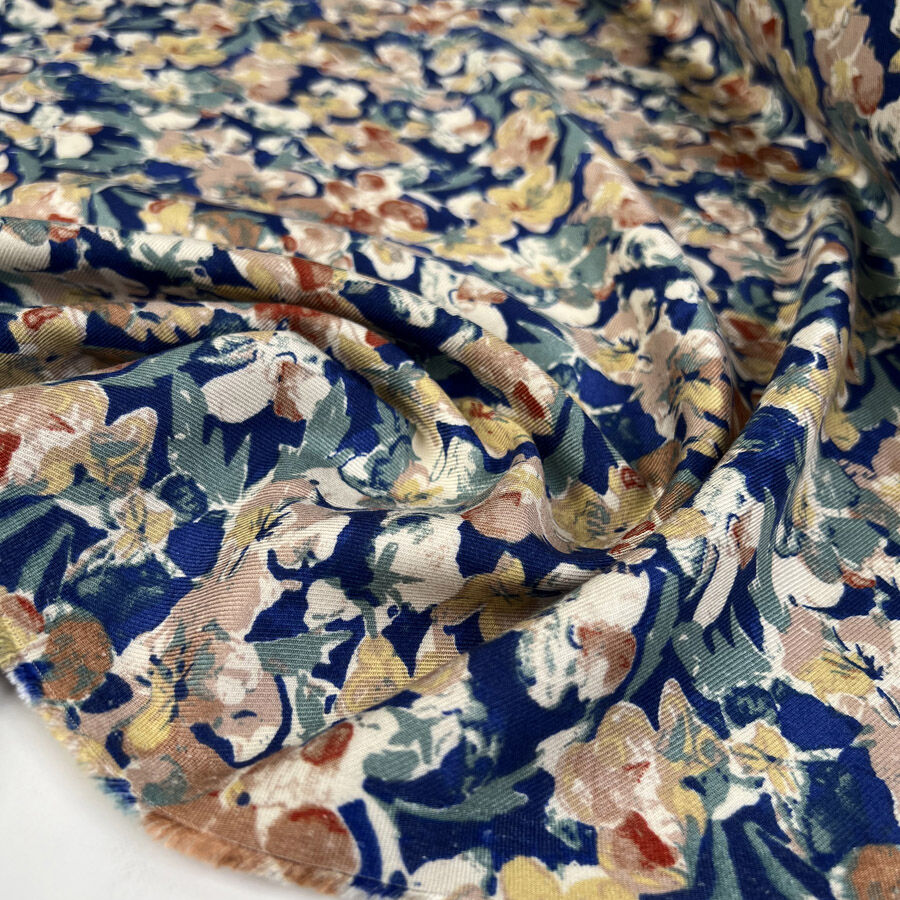 Brushed Viscose Twill Joanne Blue Floral Dress Fabric