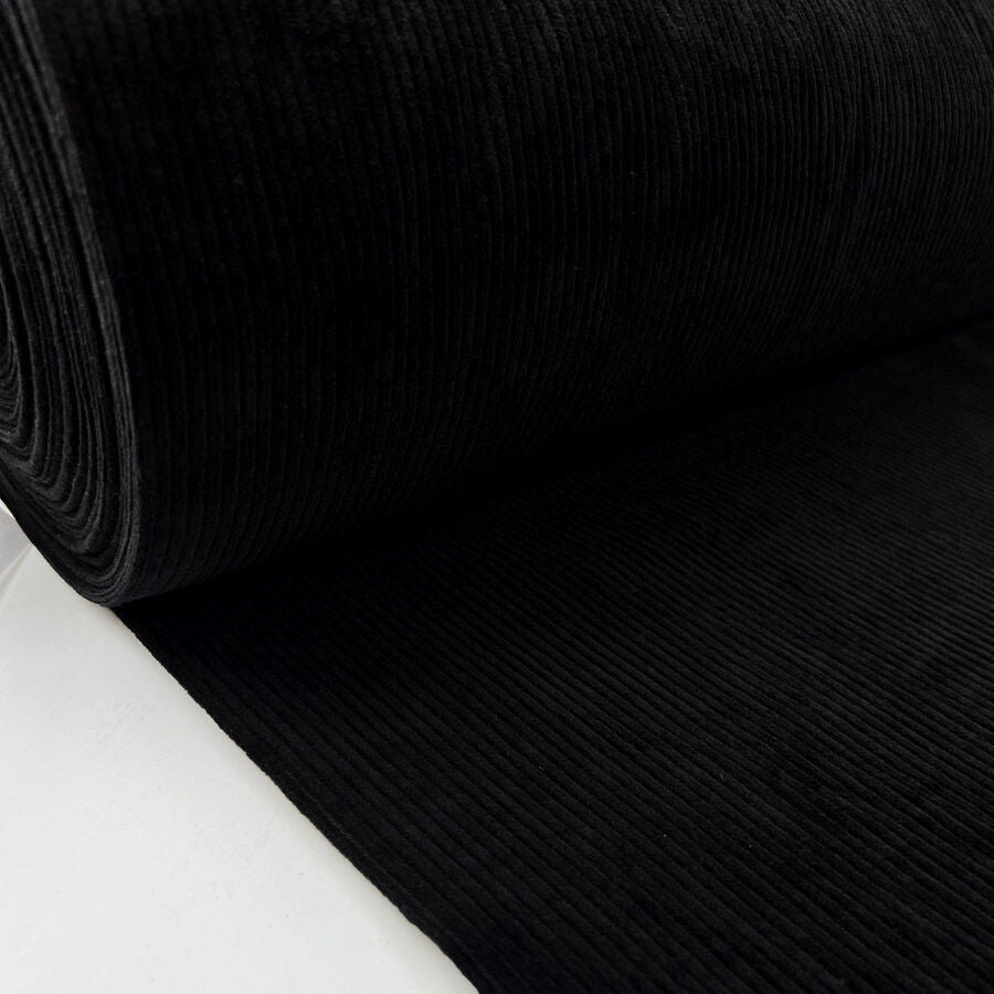 Bubble Wash Corduroy Black 8 Wale Cotton Spandex Trouser Fabric Bolt
