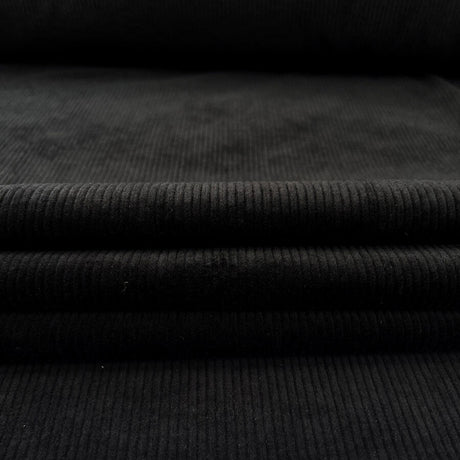 Bubble Wash Corduroy Black 8 Wale Cotton Spandex Trouser Fabric
