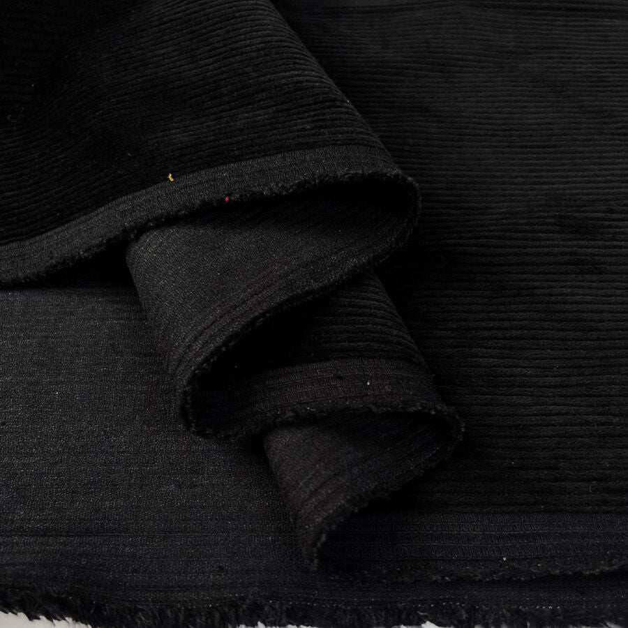 Bubble Wash Corduroy Black 8 Wale Cotton Spandex Trouser Fabric Fold