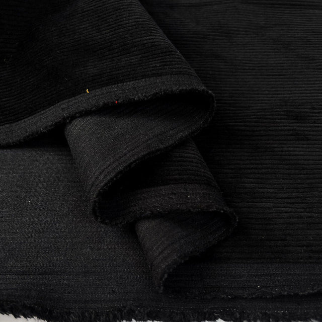 Bubble Wash Corduroy Black 8 Wale Cotton Spandex Trouser Fabric Fold