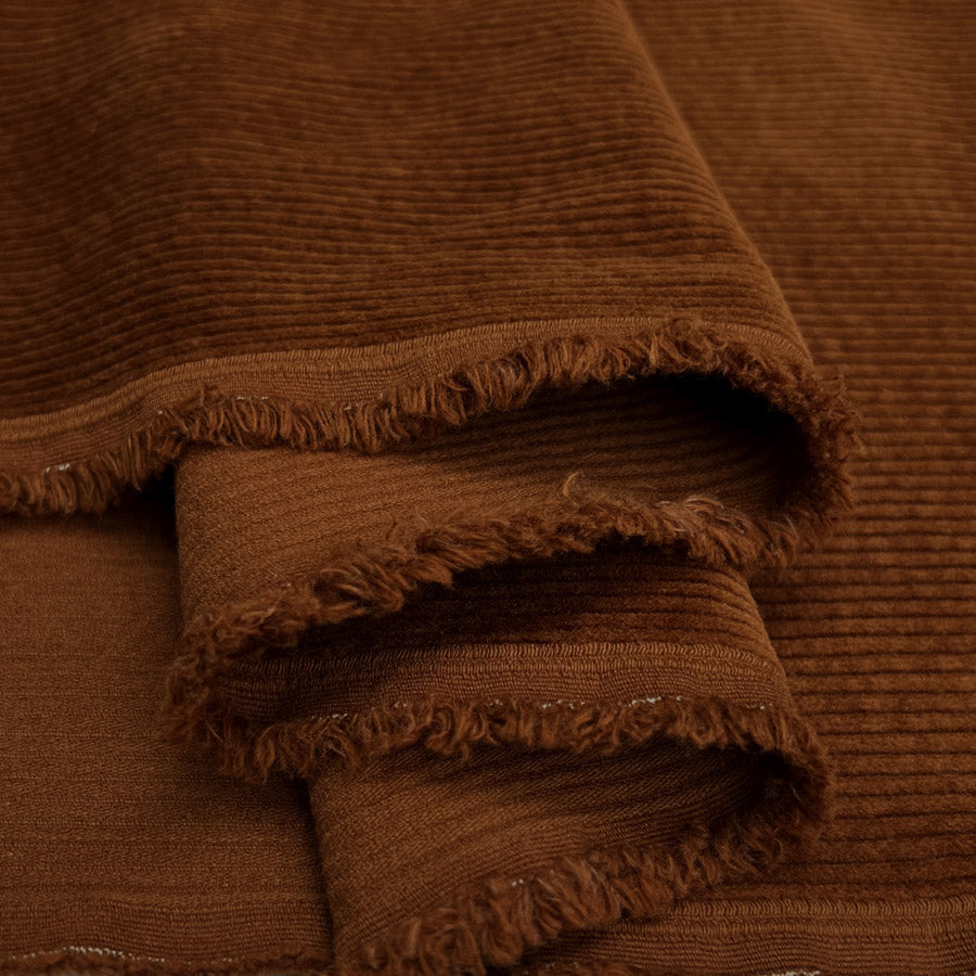Bubble Wash Corduroy Burnt Orange 8 Wale Cotton Spandex Woven Heavyweight Trouser Fabric Fold