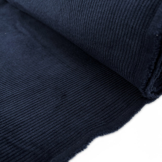 Bubble Wash Corduroy Navy 8 Wale Cotton Spandex Woven Heavyweight Trouser Fabric Bolt