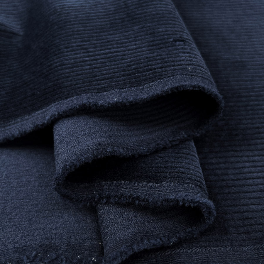 Bubble Wash Corduroy Navy 8 Wale Cotton Spandex Woven Heavyweight Trouser Fabric Fold