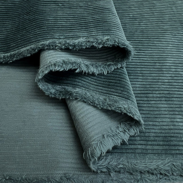 Bubble Wash Corduroy Sea Green 8 Wale Cotton Spandex Woven Heavyweight Trouser Fabric Fold